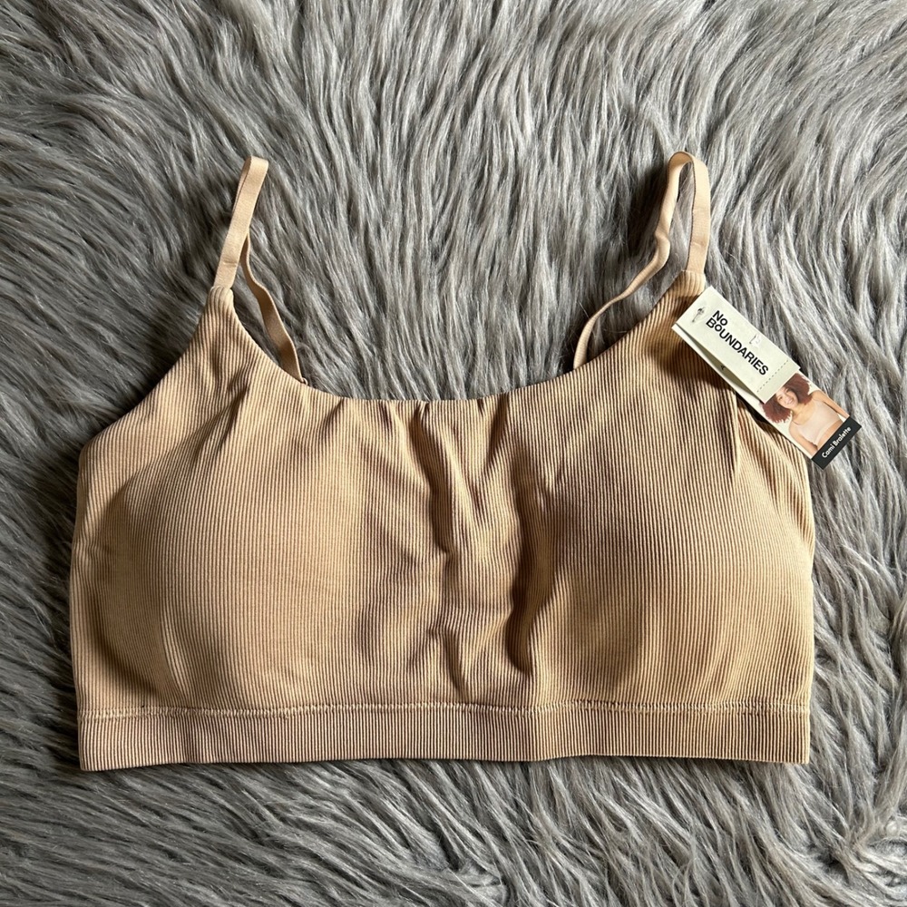 No Boundaries Seamless Cami Bralette Womens Size XXXL Beige Ribbed Bra Wireless